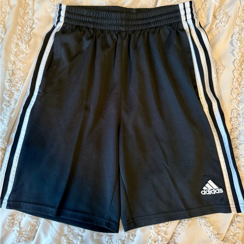 Adidas Kids Black Athletic Shorts with White Stripes Large 14-16